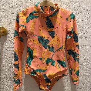 Mott50 Peach Long Sleeve Banana-Print Swim Bodysuit